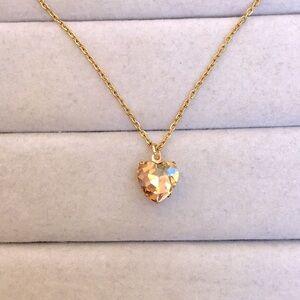 Champagne Topaz + Gold Crystal Heart Drop Necklace